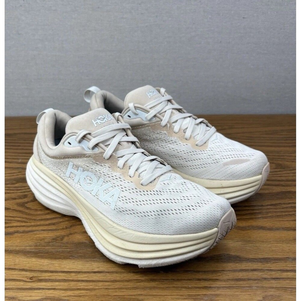 Hoka Bondi 8 Shifting Sand Eggnog Tan Cream Running Shoes Womens 8.5 B Comfort